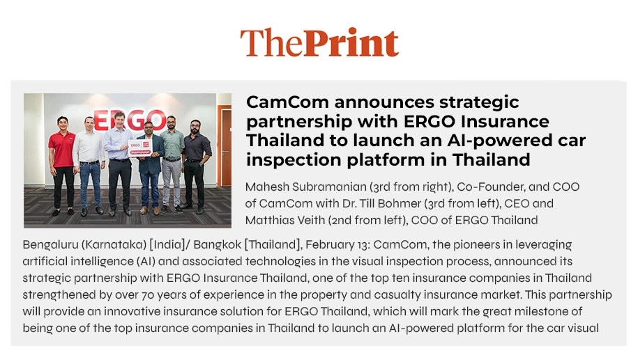 CamCom announces strategic partnership with ERGO Insurance Thailand to launch an AI-powered car inspection platform in Thailand

